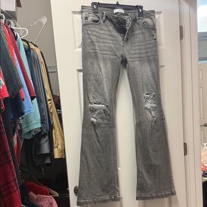 KanCan Gray Distressed Flare Jeans